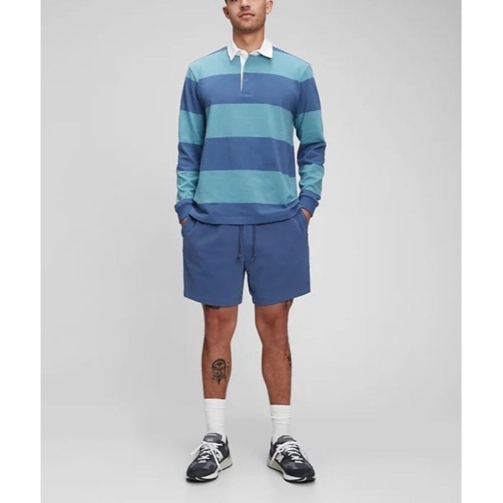 Gap Men’s Rugby Shirt Small Blue Striped Long Sleeve Cotton Y2K